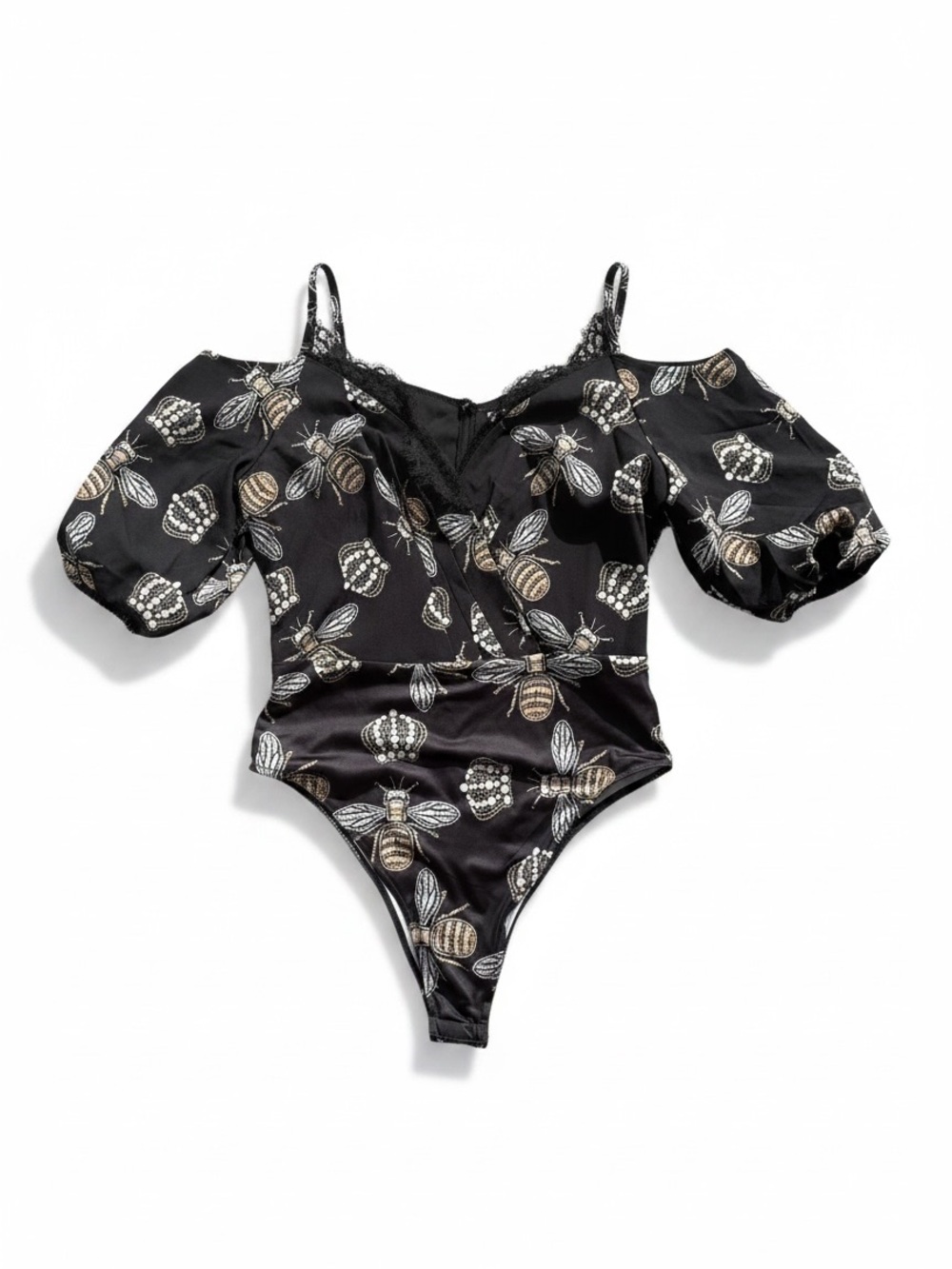 by egreis Bee Print Puff Sleeve Bodysuit